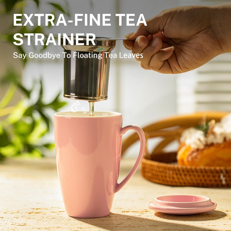 Sweese 15 OZ Porcelain Tea Mug with Infuser and Lid, Loose Leaf Tea Cup, Gifts for Tea Lover, Pink - Image 5